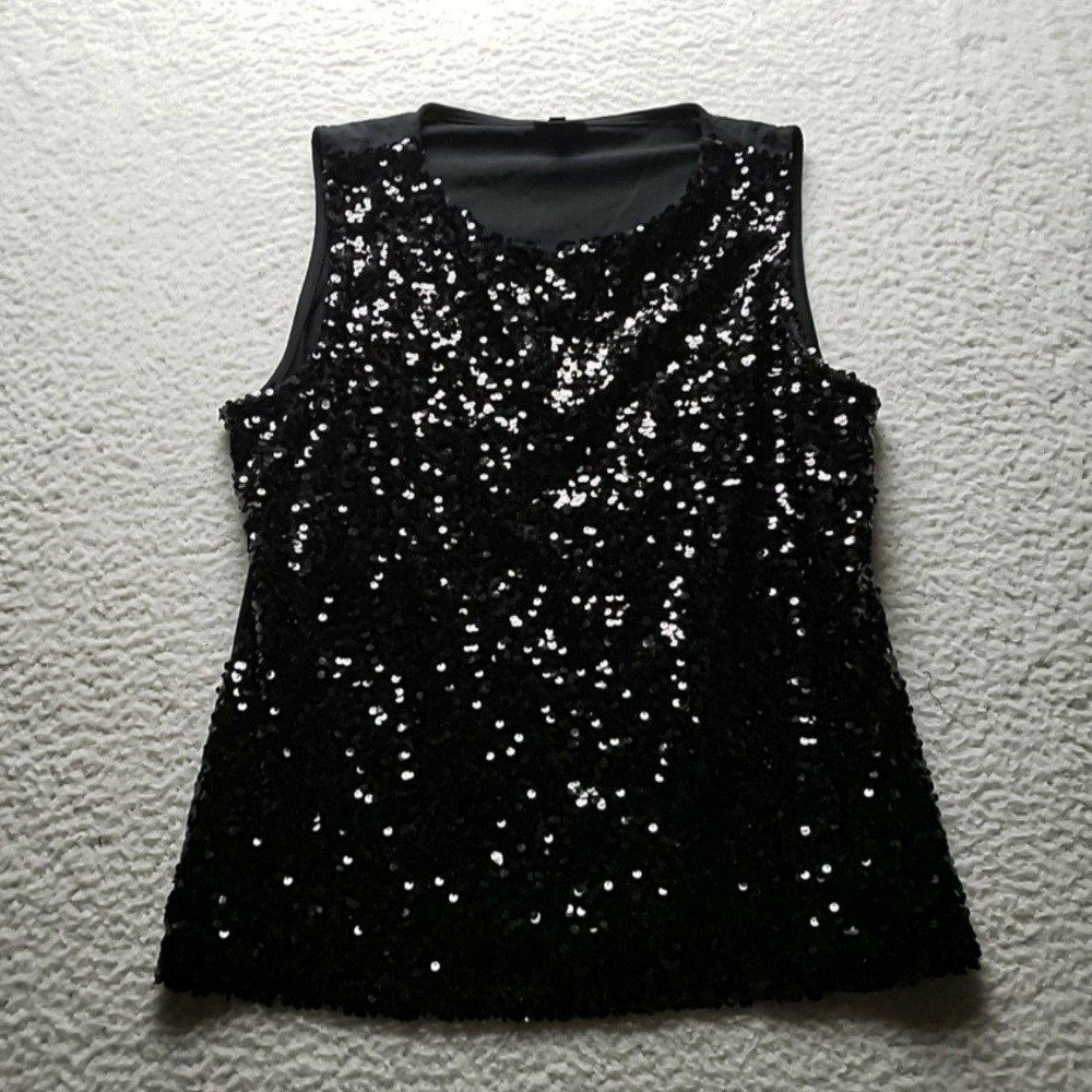 Talbots Tank Top‎ Womens LP Petite Black Scoop Neck Sleeveless Sequin Jersey